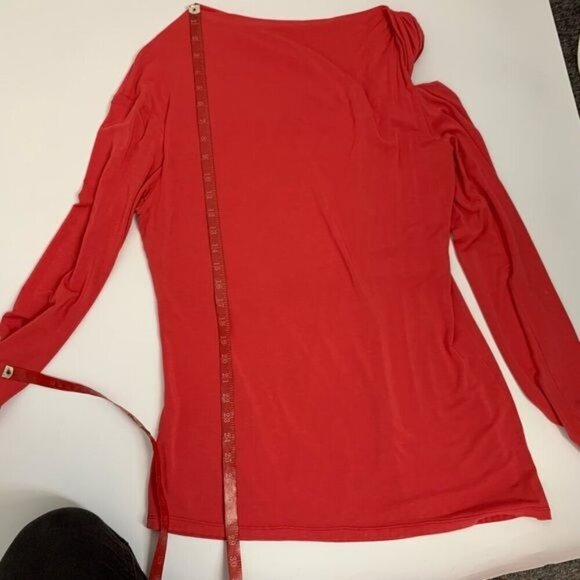 Oblique Creations red Cutout shoulder Stretch long sleeve stretch Shirt top Sz 4 - Picture 8 of 11